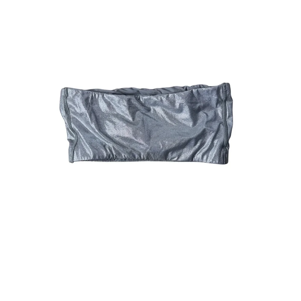 Skims Metallic Swim Bandeau Top Silver Strapless Bikini Top Small RN158973